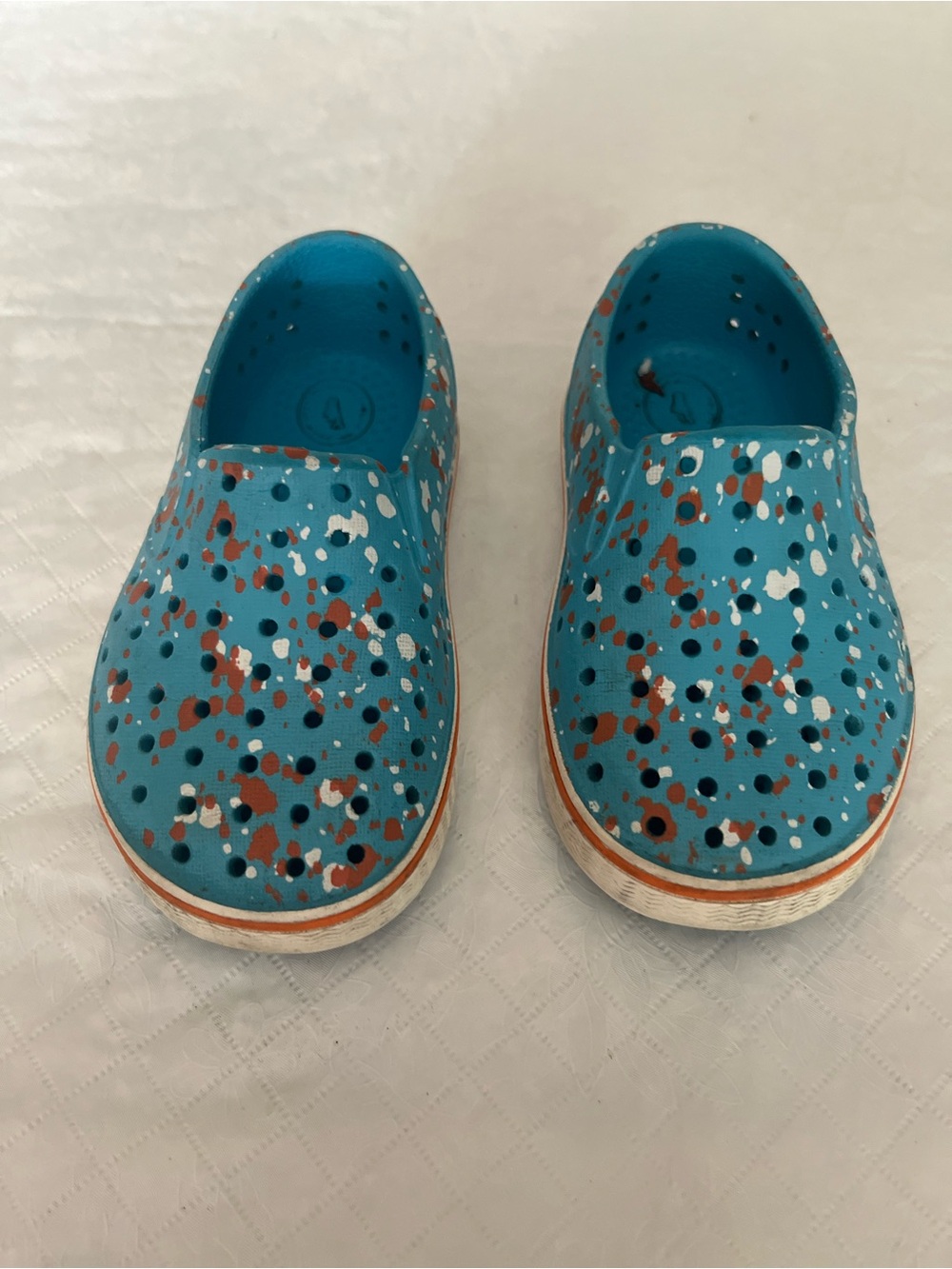 Native Shoes Kids Teal Slip-On with White and Brown Speckle